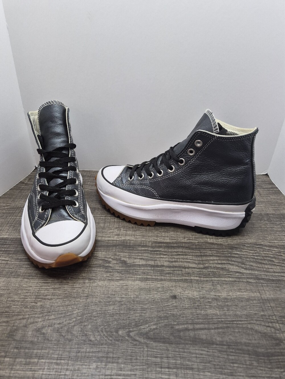 Converse Run Star Hike Shoes Womens Sz 8 Black Leather High Top Sneakers 169241C
